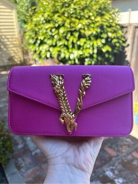 NWT Versace mini satin evening bag with chain, dust bag and COA